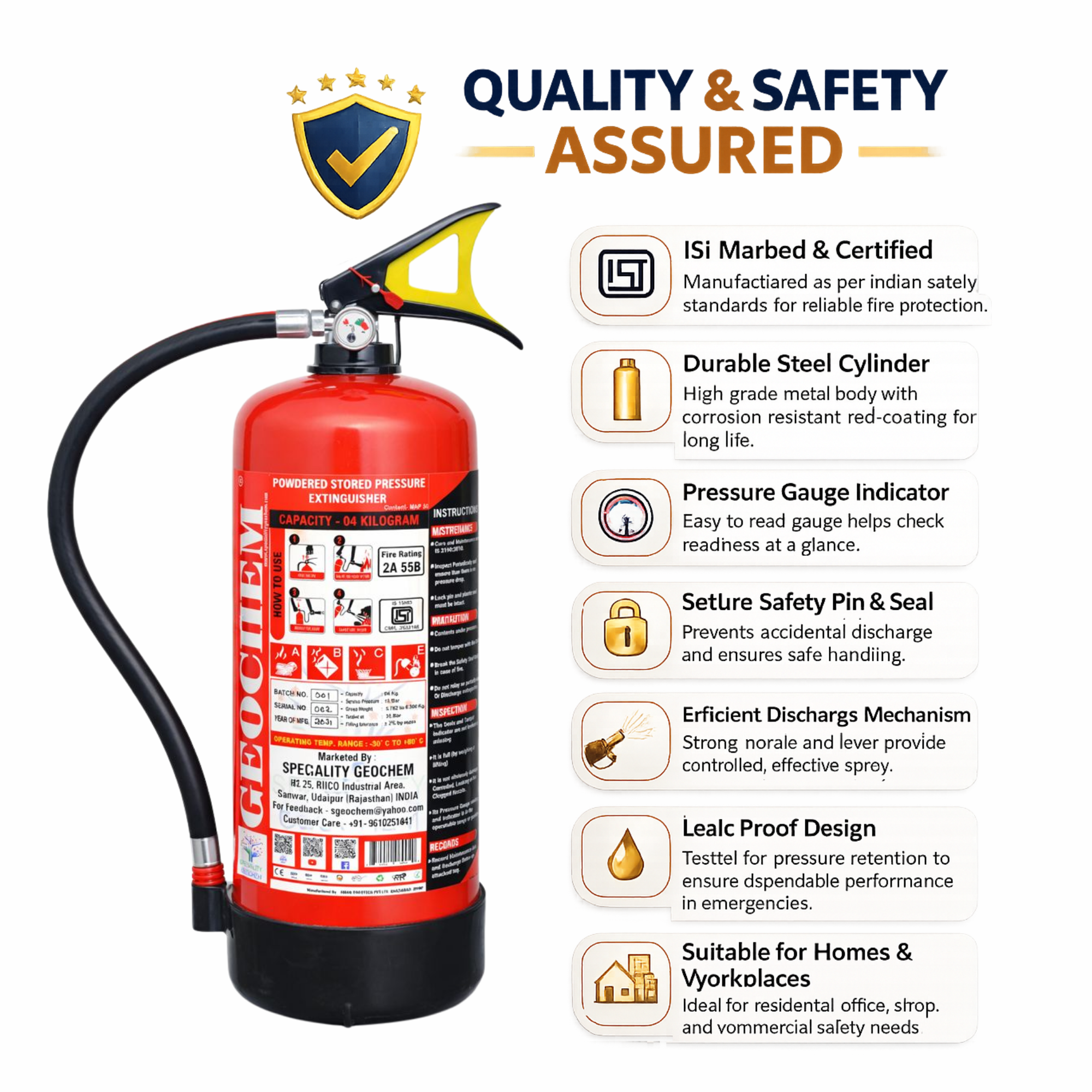 ABC Dry Powder Fire Extinguisher Cylinder for Home & Industrial Use